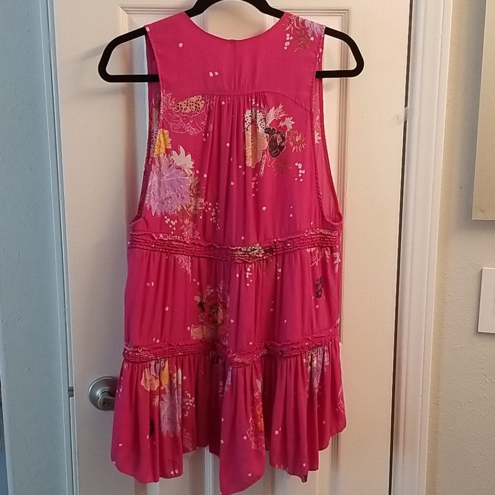 Free people pink floral ruffle tunic small - Picture 5 of 6